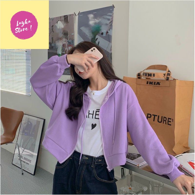 JAKET WANITA CROOP HOODIE ZIPPER LILAC - JAKET WANITA