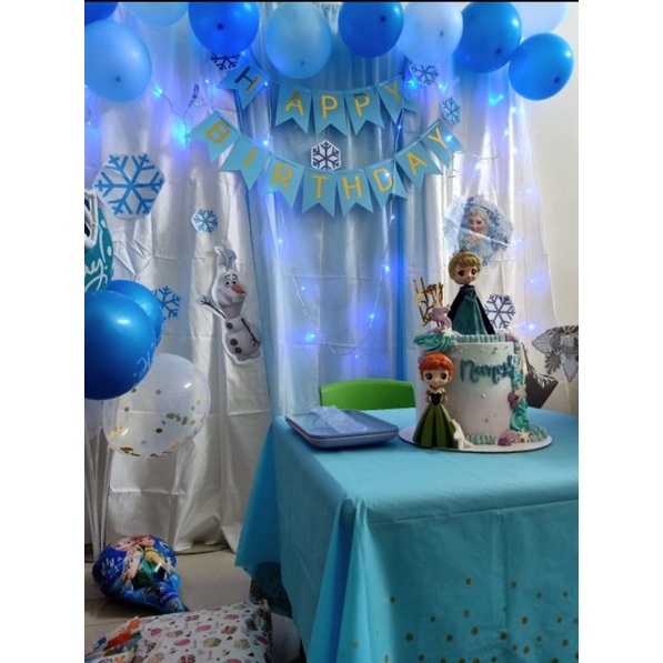 Backdrop Dekorasi Ulang Tahun Aqiqah Pesta Anak Paket Frozen + Dress Gamis Bayi Anak