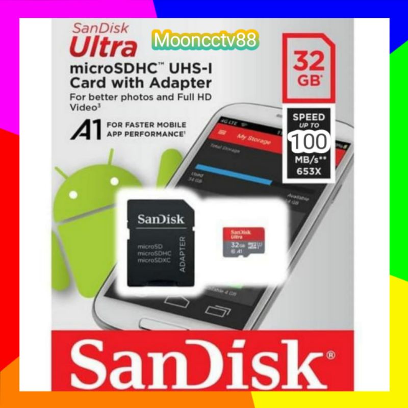 Memori Card Sandisk Free Adapter / Mmc MicroSD 32GB Class 10 Speed Up 100MB/s