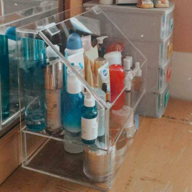 Acrylic skincare organizer with drawer,skincare organizer,kosmetik akrilik,acrylic box makeup