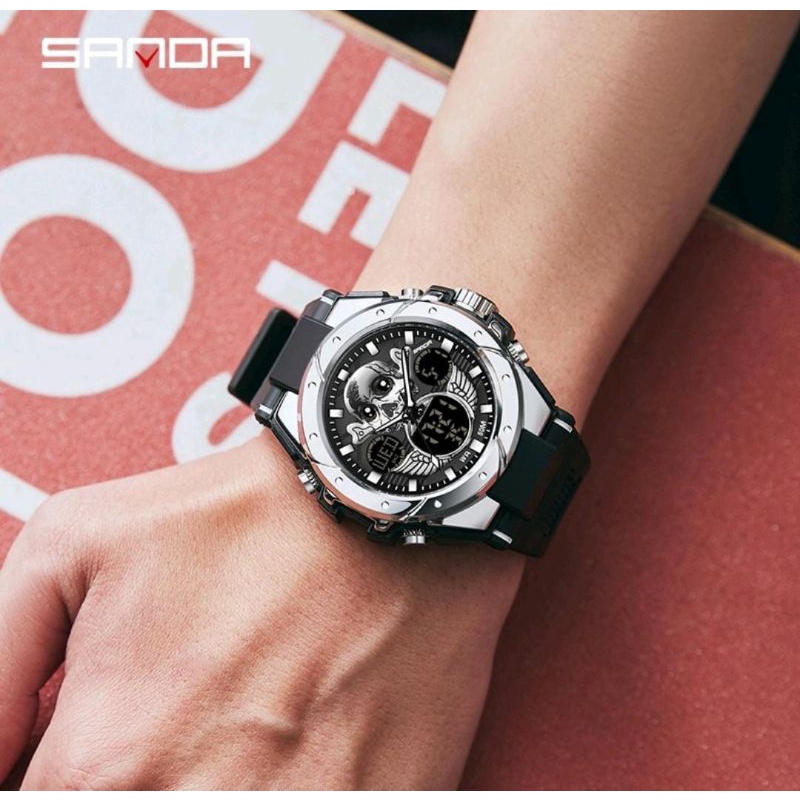 Jam Tangan Terlaris Outdoor S6087 Jam Tangan Pria Digital Analog Tali Rubber Chronograph Anti Air