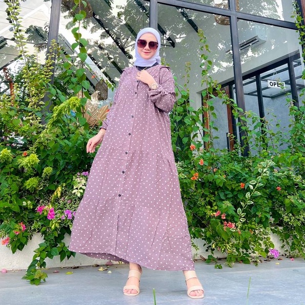 Aisyah Gamis Maxi Dress Kondangan Wanita Muslim Bahan Rayon Kancing Depan Terbaru Ld 110 Size XL