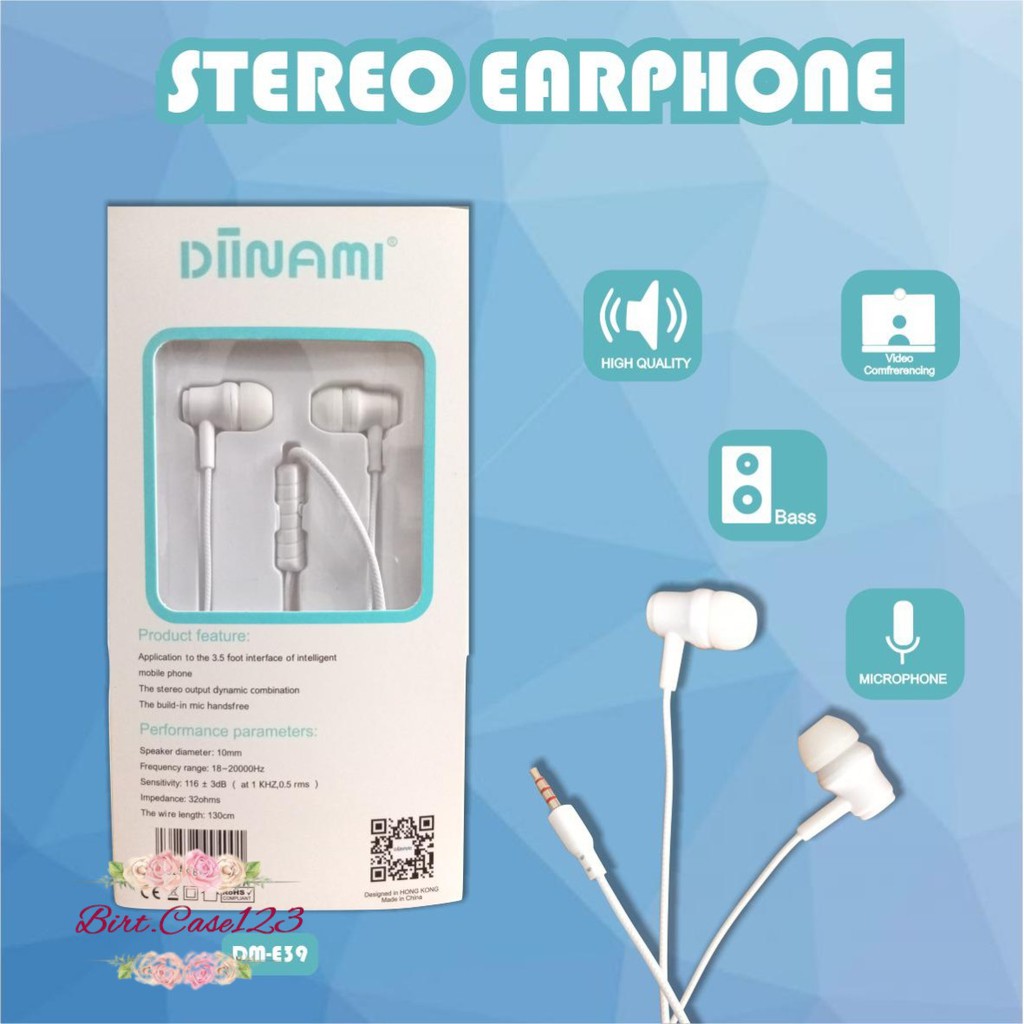 BM031 Headset DIINAMI E39 stereo Earphone Bass Android iPhone Original With MIC - Garansi 1 Tahun BC5713