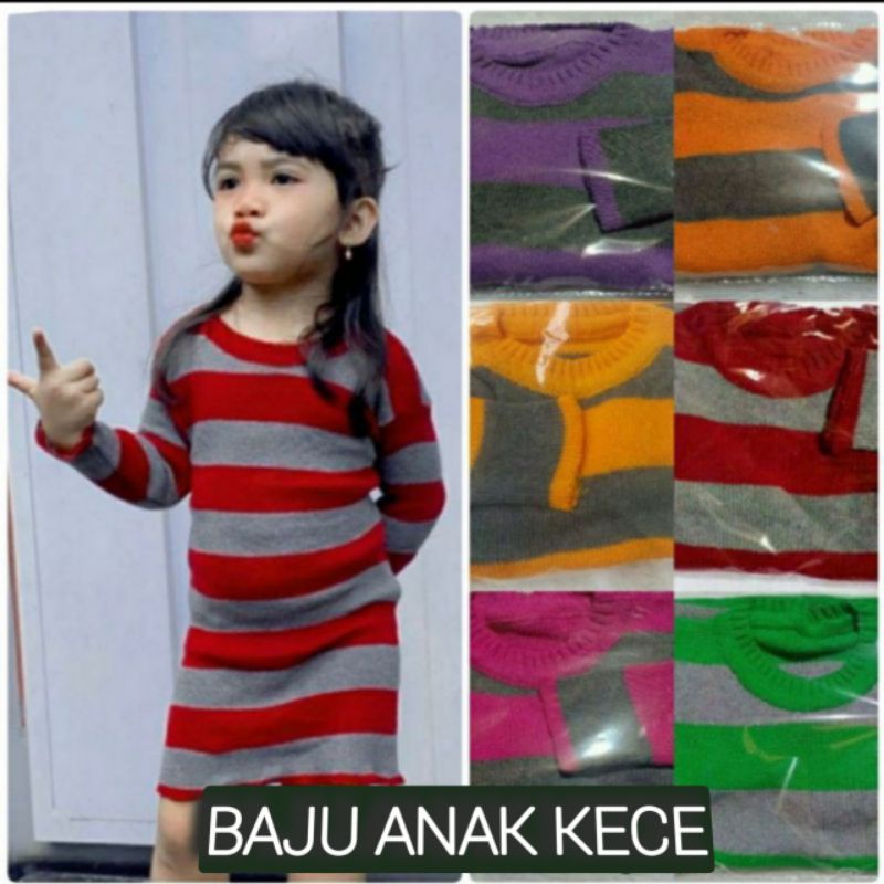 Dress Rajut Anak Salur Besar Lengan Panjang Usia 2 3 4 Tahun Baju Dress Anak Perempuan Masa Kini