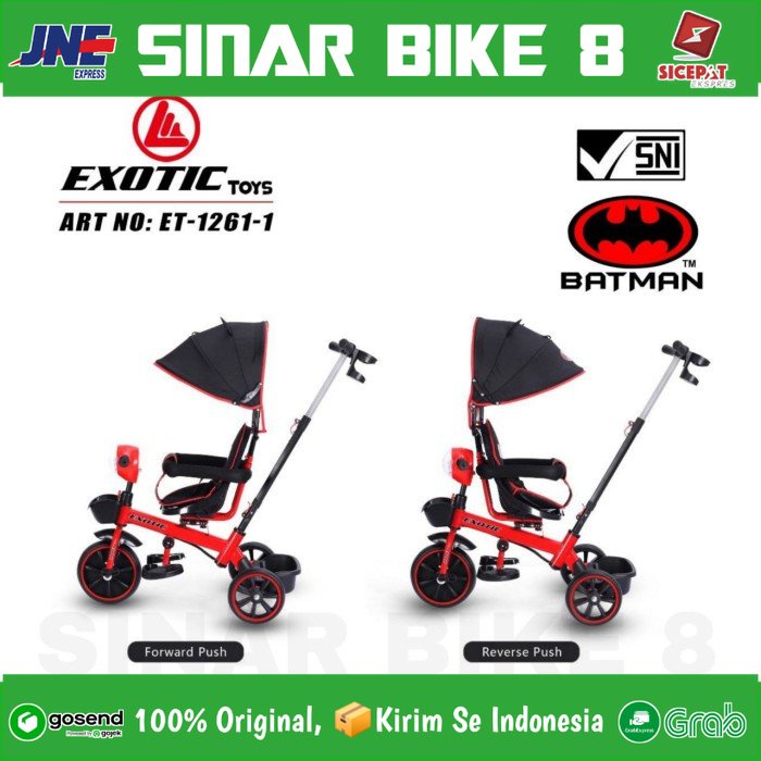 Sepeda Anak Roda Tiga 3 EXOTIC ET 1261-1 BATMAN Kursi Putar Tricycle Anak