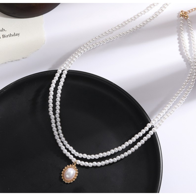 Kalung Choker Mutiara Ganda Gaya Retro Untuk Wanita