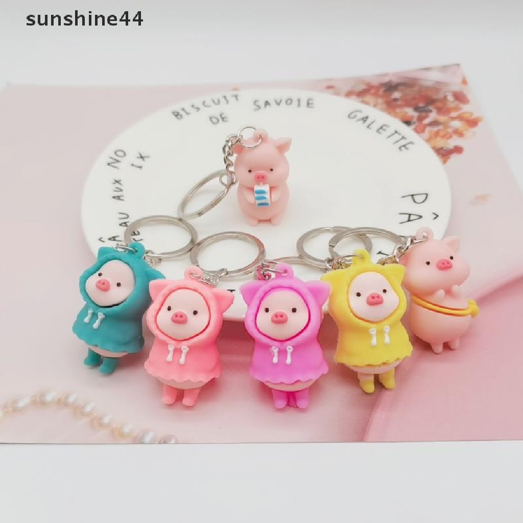 Sunshine Gantungan Kunci Bentuk Boneka Kartun Babi Memegang Susu