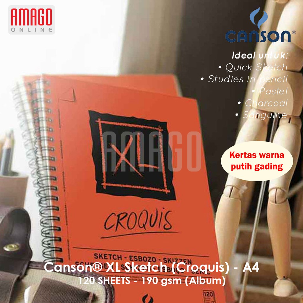 Buku CANSON XL - Sketch (Croquis) - 120 sheets - Ukuran A4 - 90 gsm - 200787103