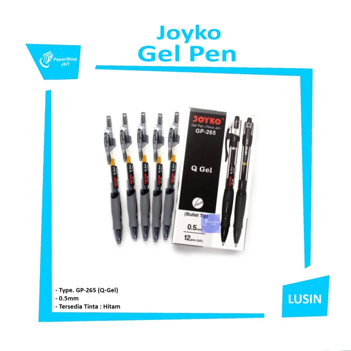 

Terlaris Pulpen Gel Joyko GP-265 Q-Gel 0.5mm / Pulpen Joyko Q-Gel ( Perlusin ) - Hitam