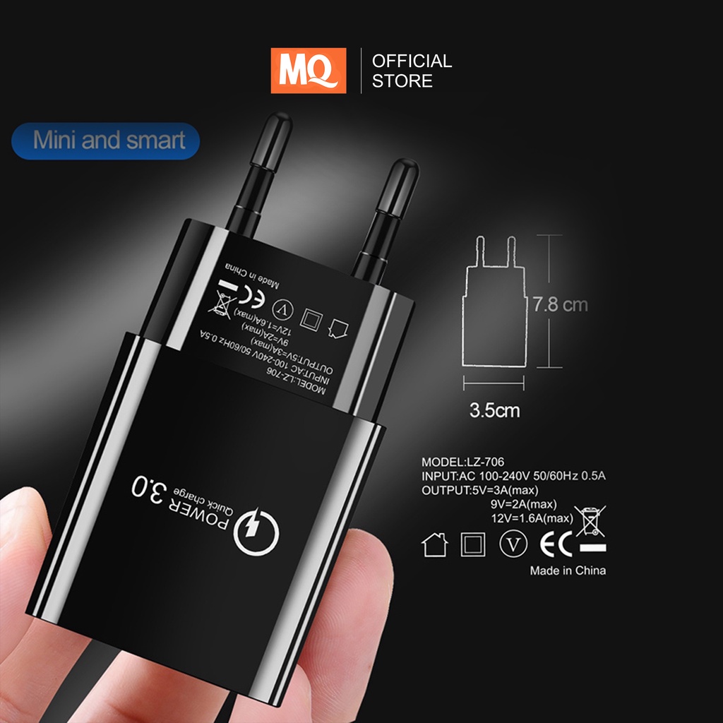 MQ Adapter Charger Dinding Single Port 18W QC3.0 Fast Charging untuk Travel MQ-FT03