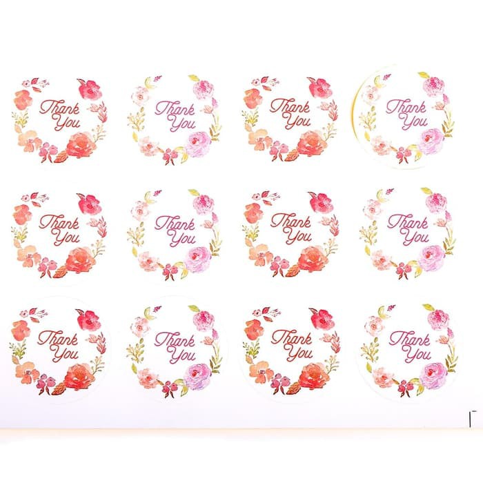 Paper Tags Sticker THANK YOU - Flower Wreath (1sheet/12pcs)