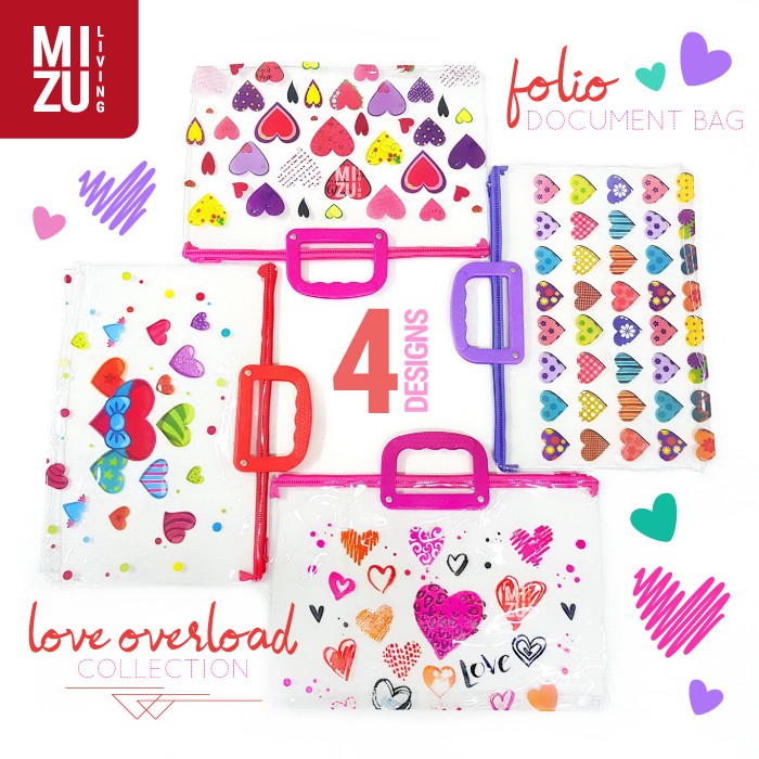 LOVE OVERLOAD Folio Document Bag Zipper Handle Tas Dokumen Sekolah Kertas Buku Map Plastik Gagang-2