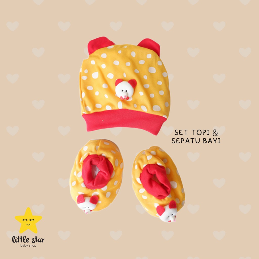 Set Sepatu Kain Topi Bayi Cewek Cowok Boneka