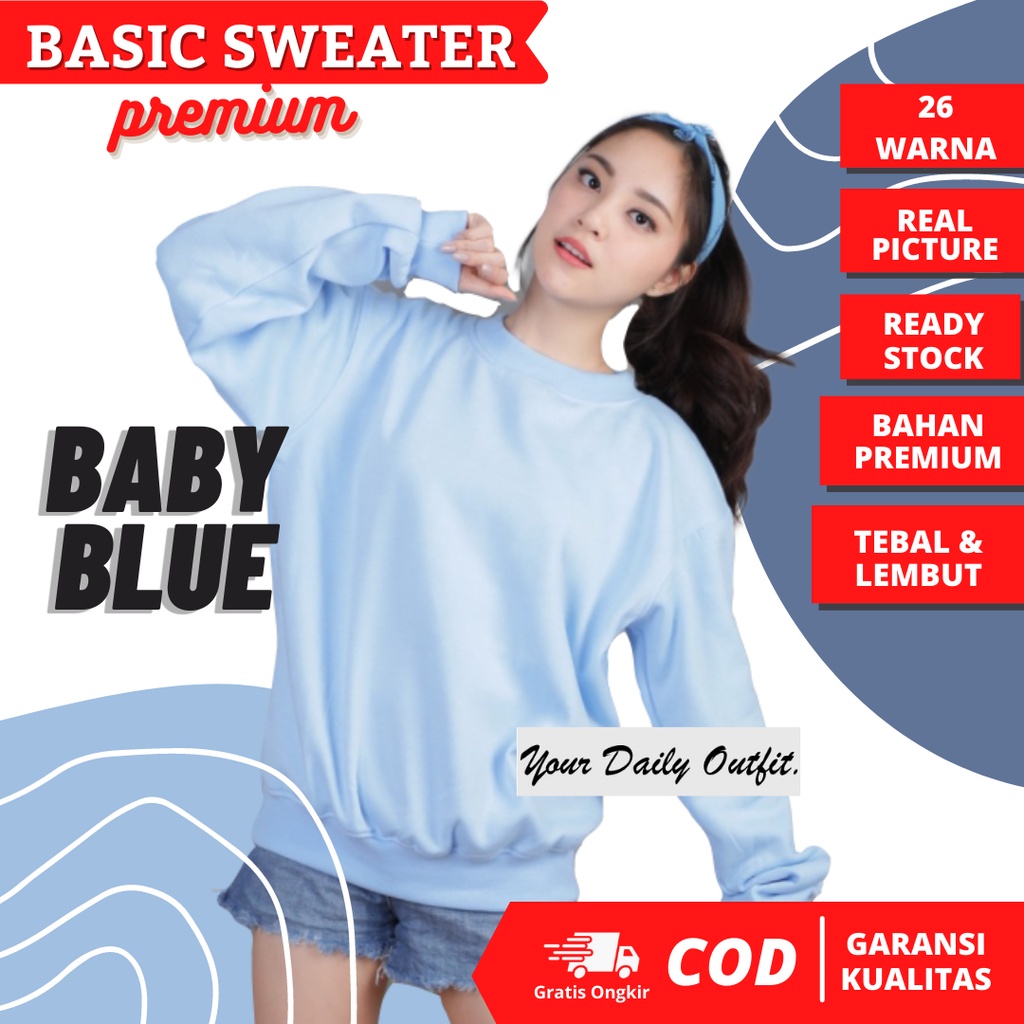 SWEATER BIRU BABY BLUE OVERSIZE PRIA WANITA POLOS COUPLE KOREA JUMBO PREMIUM COWOK CEWEK UNISEX M-XX