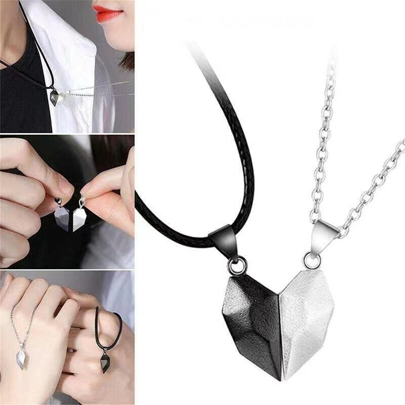 Set Kalung Rantai Choker Hias Batu Harapan Bentuk Hati Untuk Pasangan