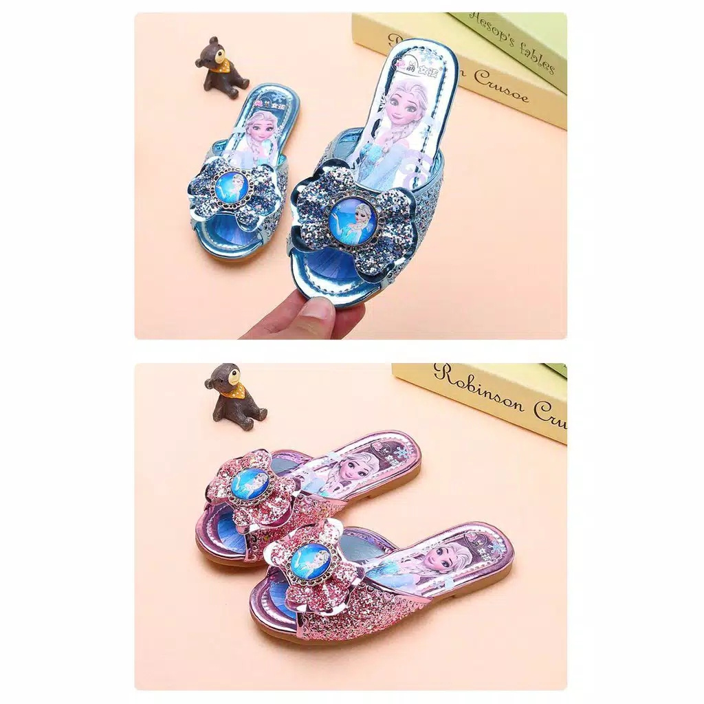 [Brandedbaby] 25-36 SENDAL FROZEN ANAK IMPORT / SANDAL SELOP BLINK SEQUIN PINK BIRU SILVER