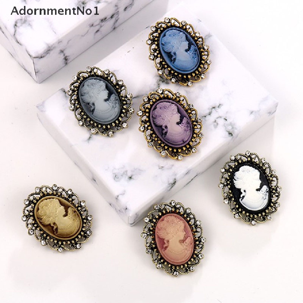 (AdornmentNo1) Bros / Pin Vintage Gothic Bentuk Patung Kepala Cameo Aksen Berlian Imitasi Untuk Wanita