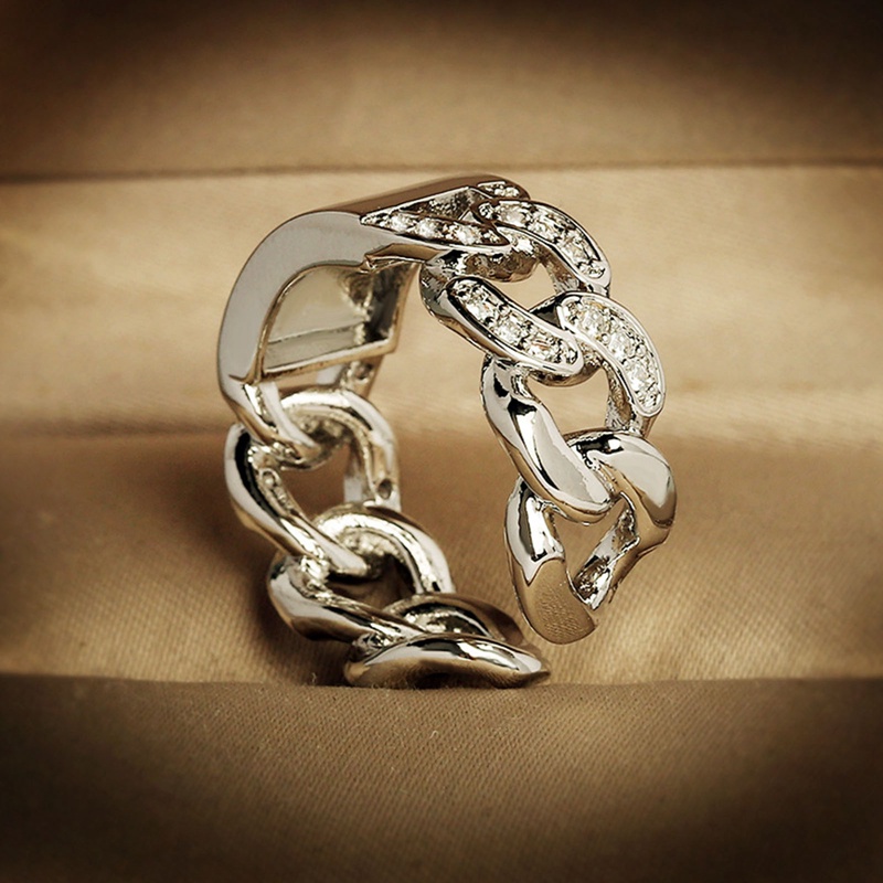 Fancyqube Cincin Rantai Adjustable Bahan Stainless Steel Gaya Punk Untuk Pria Dan Wanita