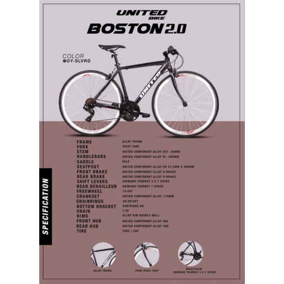 SEPEDA BALAP HYBRID ROADBIKE 700C X 28C UNITED BOSTON 2.0 FRAME ALLOY OPERAN SHIMANO 21 SPEED MURAH 