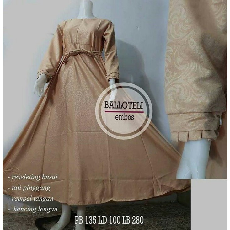 gamis embos tangan rempel maxidress syari baloteli embos kilap pesta