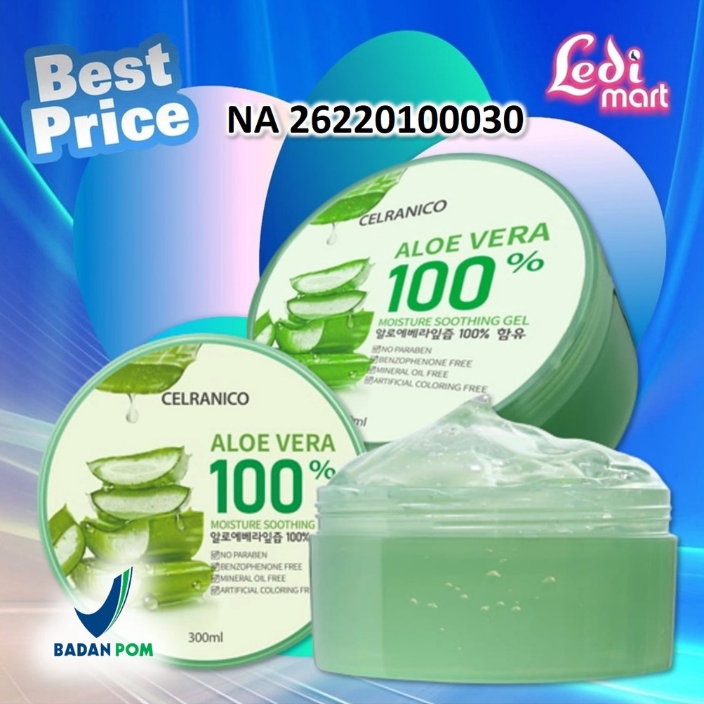 ORIGINAL Celranico Aloe Vera Moisture Soothing Gel 100% 300ml / Masker Wajah / LEDI MART