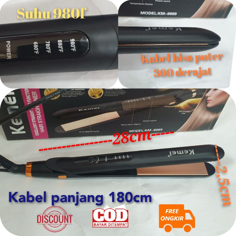 CATOKAN KEMEI | KM8889 | Hitam 2 in 1 Curly Keriting Suhu Panas