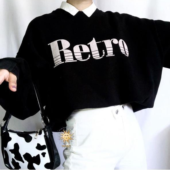 RETRO CROP OVERSIZE SWEATER WANITA FLEECE TEBAL MURAH TERBARU'