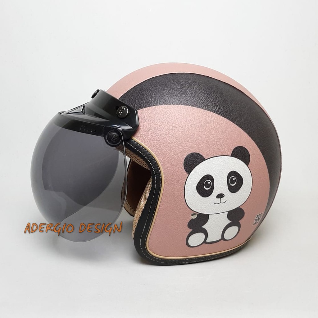 Helm Bogo Classic Dewasa Karakter Panda Full Kulit