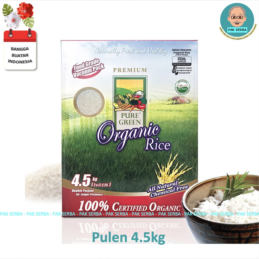 Beras Organik Pure Green Pulen Wangi Fragrant Rice (4.5kg)