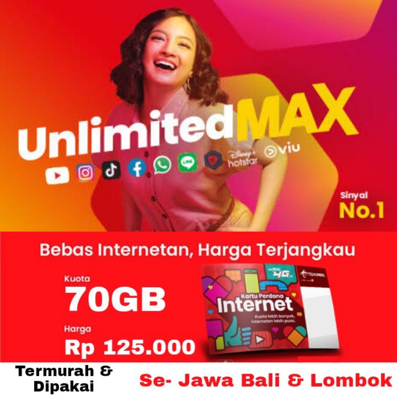 Perdana Telkomsel UnlimitedMAX 70GB 30Hari