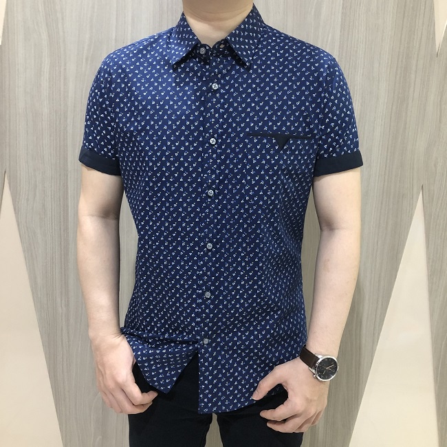 [GRIDLINE - S167 Triangle Black &amp; S295 Triangle Navy] Kemeja Print Slimfit Pria Katun Lengan Motif Simpel Keren M-XXL