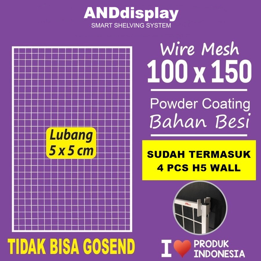 WIREMESH 100*150CM + H5 WALL PUTIH DISPLAY CANTOLAN AKESESORIS HP GANTUNGAN RAM