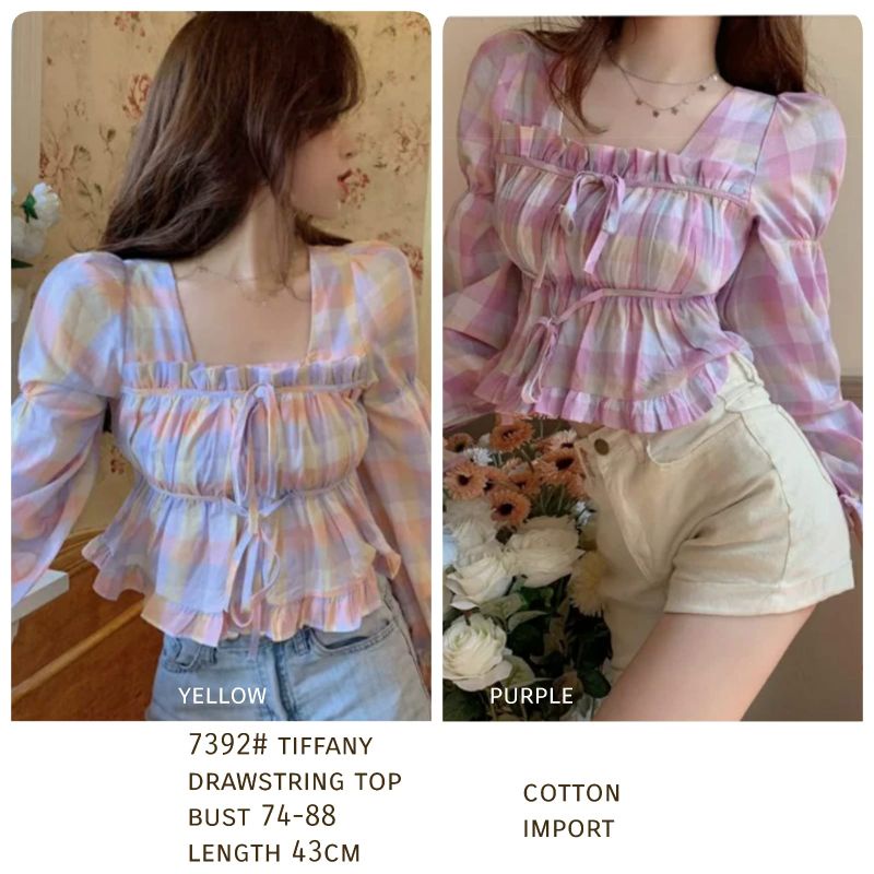 MDLV ~ 7392# Tiffany Drawstring Top Atasan Blouse Rainbow Fashion Import