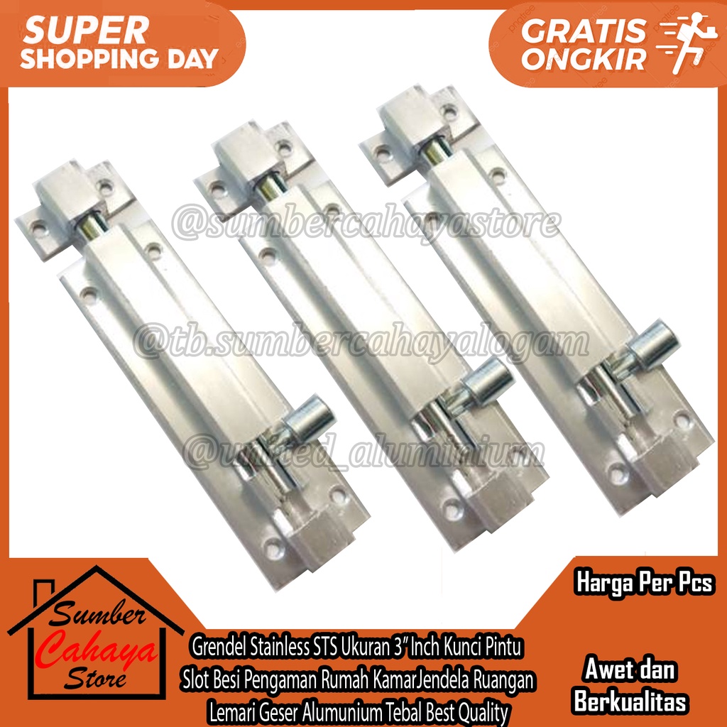 Grendel Stainless WHISTLER Ukuran 3” Inch In Inci Inchi Kunci Pintu Slot Besi Pengaman Rumah KamarJe