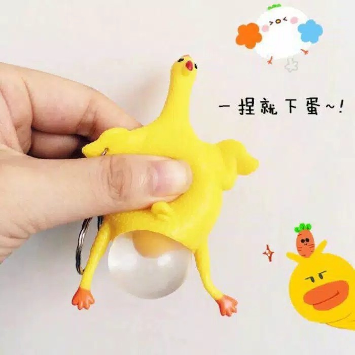 Squishy Ayam Bertelur Lucu Anti Stress Ada Gantungan Kunci