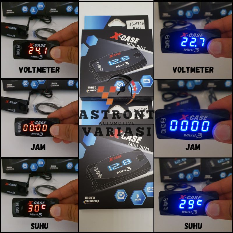 Voltmeter Volt Meter Accu Aki 3 In 1 Digital Waterpoof Universal Untuk Semua Motor Suhu Temperatur