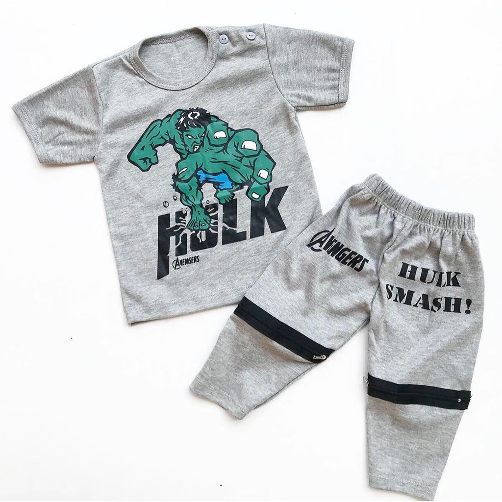 HULK LONG SUIT Baju Setelan Kaos Celana Pergi Jalan Lucu Fashion Anak Bayi Cowok Laki Terlaris Lucu