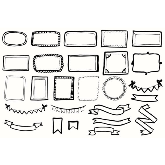 20 Handdrawn Frames Ribbons Clipart