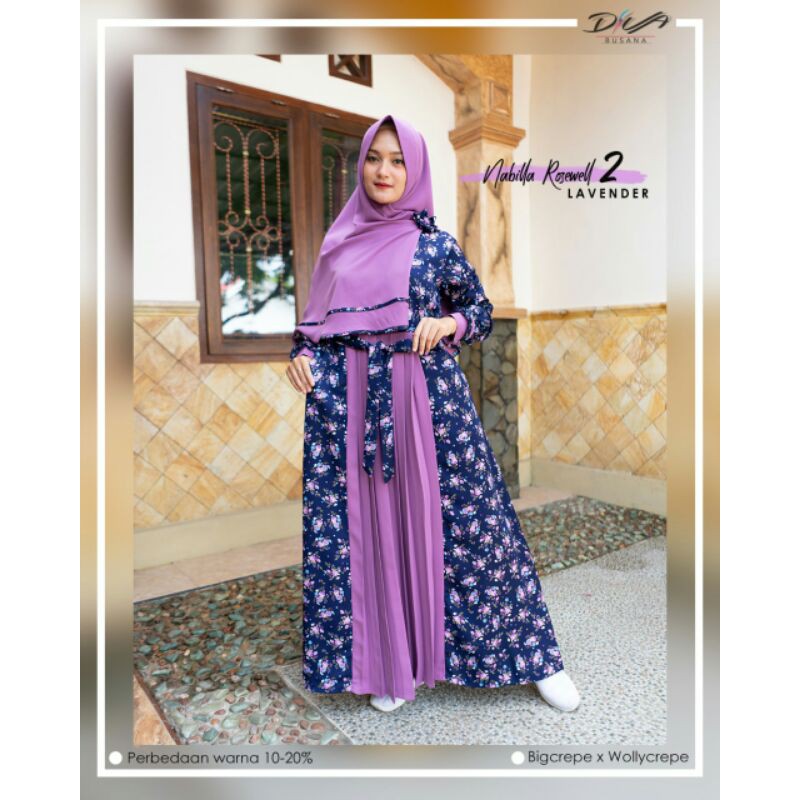 Long Dress Nabila Rosewell Set by Diva/Gamis Nabila Best Seller