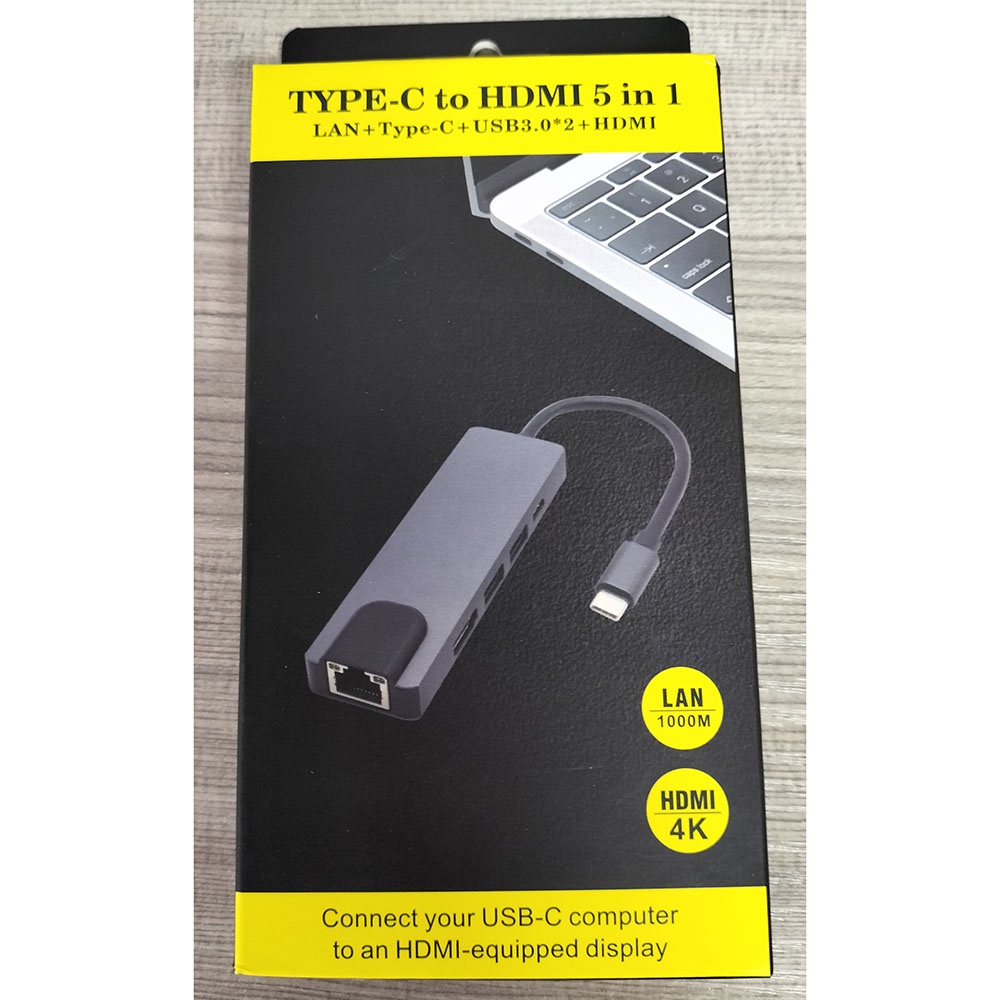 USB Type C Hub 5 in 1 LAN Adapter HDMI with Pass-through Charging - YC-206 - Gray