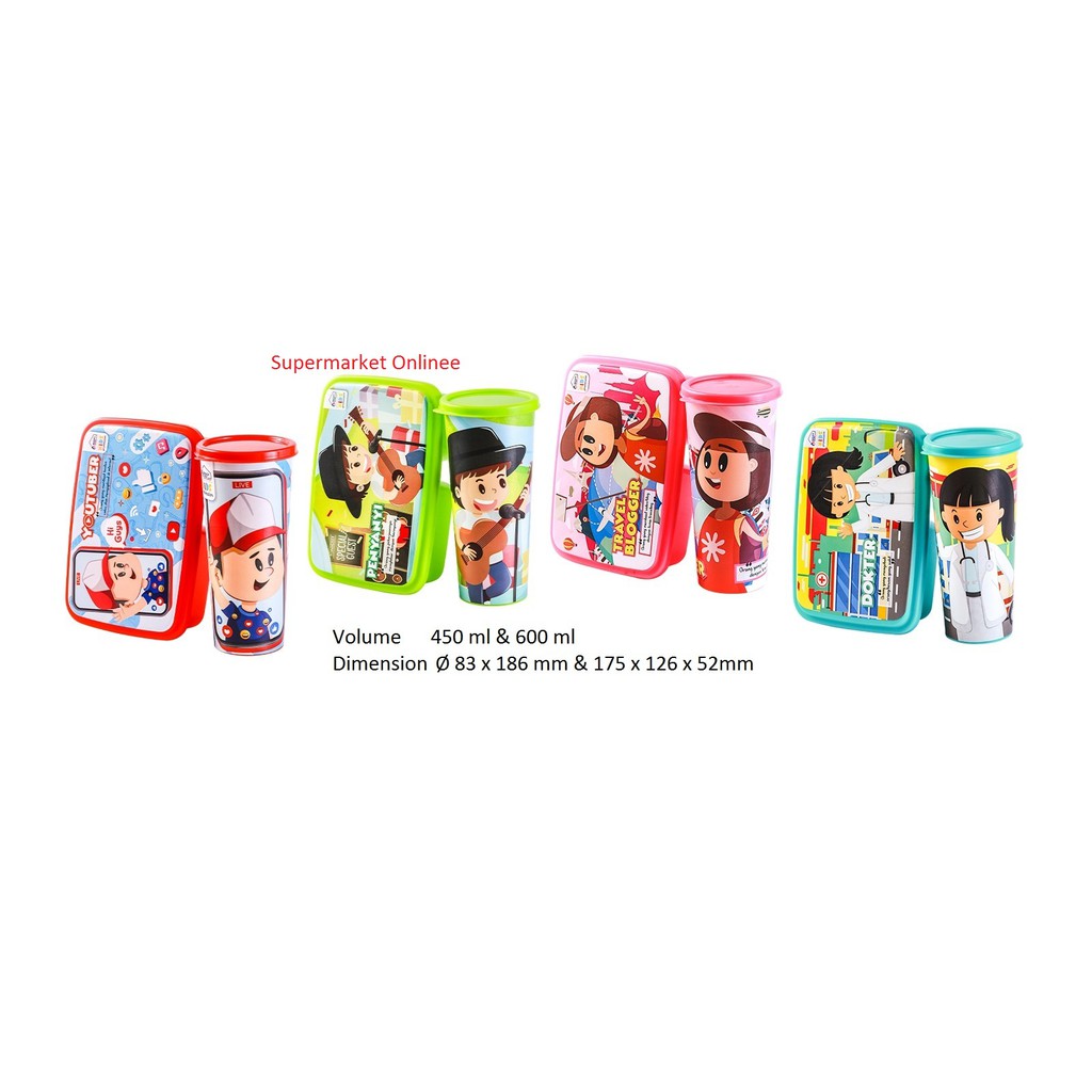 Lunch Box + Tumbler Set Souvenir Ultah Serbaguna Kotak Bekal Anak Tempat Makan Sekolah Bonus Botol Torino