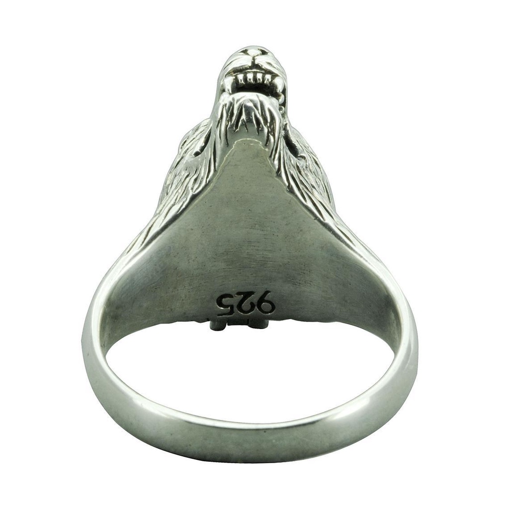 Cincin Desain Kepala Serigala Bahan Stainless Steel Warna Hitam Silver Gaya Retro Untuk Pria