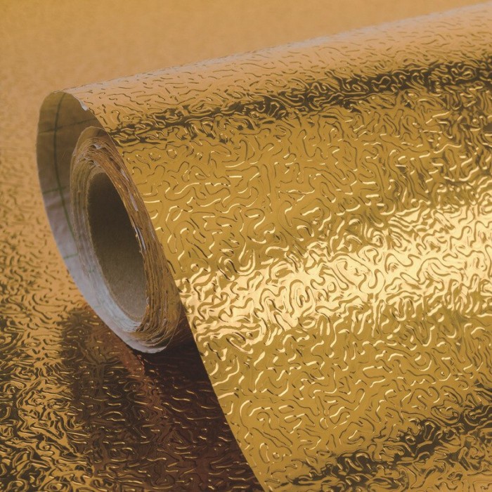 Wallpaper Aluminium Foil Anti Minyak Sticker 100x60cm Kerut Warna Gold