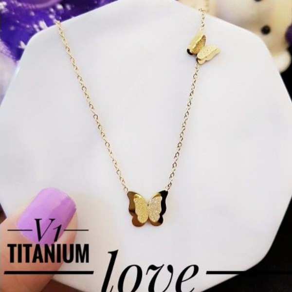 Titanium kalung wanita kupu vdb43