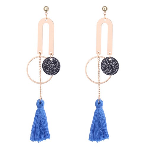 LRC Anting Tusuk Personality Round Shape Decorated Long Tassel Earrings