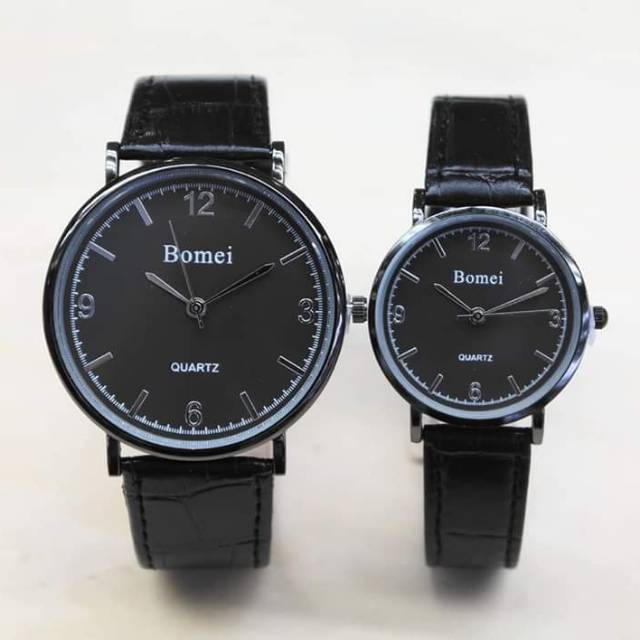 Jam Tangan Couple Bomei Angka Simple Tali Kulit Tahan Air