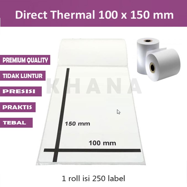 

Kertas Label Thermal 100x150 ukuran A6 isi 250pcs / Label Stiker Barcode Presisi Praktis Premium Quality