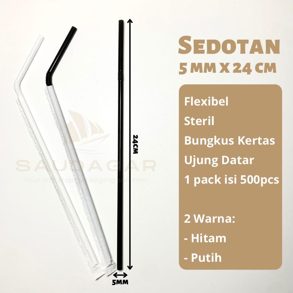 Sedotan plastik flexibel / Flexible Straw higienis bungkus kertas steril 5 mm 24 cm