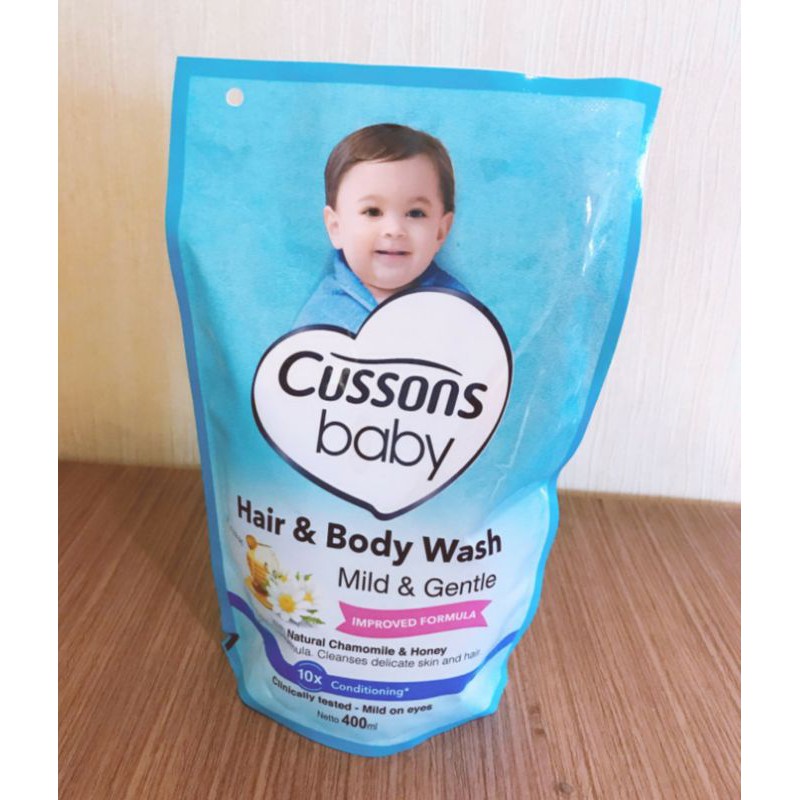 Hair &amp; Body Wash CUSSONS BABY 400 ML MILD GENTLE Sabun Shampo Bayi Refill (BIRU POUCH 400 / 200ml)