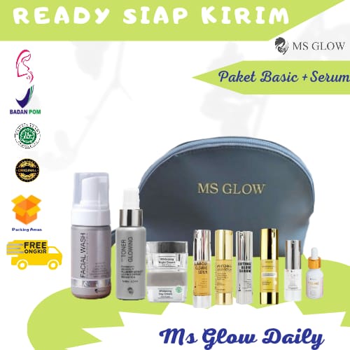 skincare paket krim kecantikan perawatan wajah glowing wanita MS GLOW lengkap dengan serum ala korea